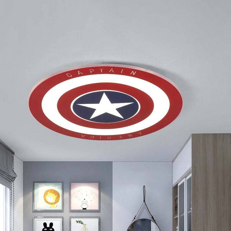 Circle Boys Bedroom Ceiling Light Metal LED Kids Flush Mount Lighting Fixture in Red with Pentagram Pattern, 16.5"/20.5" W Clearhalo 'Ceiling Lights' 'Close To Ceiling Lights' 'Close to ceiling' 'Flush mount' Lighting' 1474595