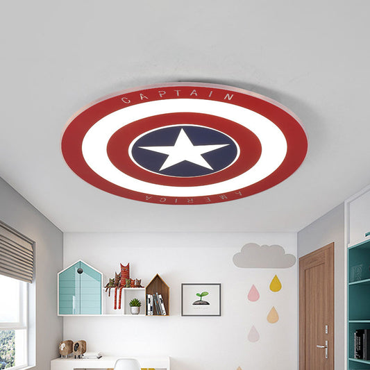 Circle Boys Bedroom Ceiling Light Metal LED Kids Flush Mount Lighting Fixture in Red with Pentagram Pattern, 16.5"/20.5" W Red Clearhalo 'Ceiling Lights' 'Close To Ceiling Lights' 'Close to ceiling' 'Flush mount' Lighting' 1474596