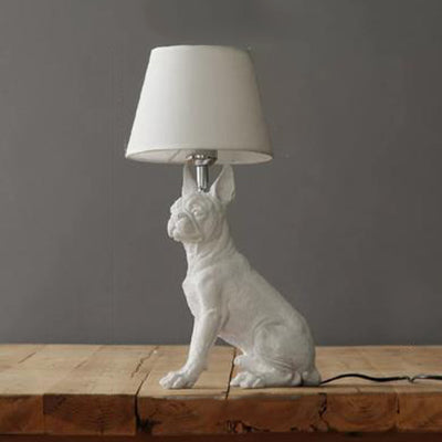 Dog Study Room Table Light with Fabric Shade Resin Single Bulb Modern Table Lamp in White White Boston Terrier - Standing Clearhalo 'Lamps' 'Table Lamps' Lighting' 14746