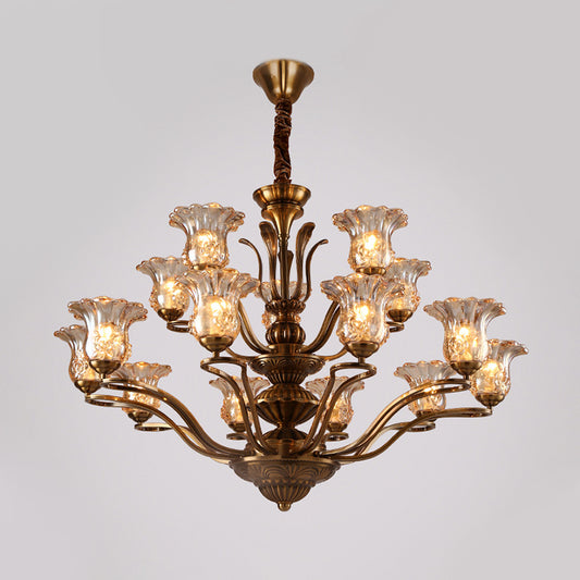 Flower Clear Glass Pendant Chandelier Rural 3/6/8 Heads Living Room Hanging Ceiling Light in Brass with Branching Design Clearhalo 'Ceiling Lights' 'Chandeliers' Lighting' options 1474618
