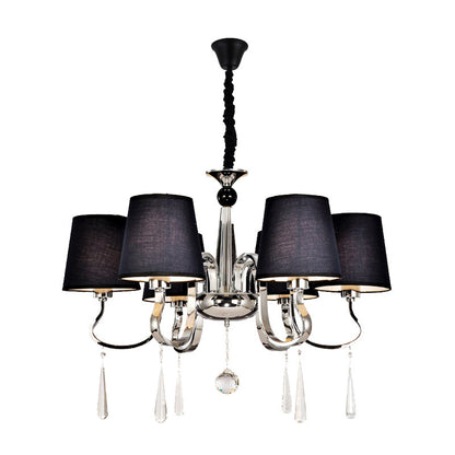 6/8 Heads Metal Suspension Lamp Country Conic Fabric Chandelier Pendant Light in Black with Crystal Droplet 6 Black Clearhalo 'Ceiling Lights' 'Chandeliers' Lighting' options 1474666_52d50825-f216-4096-bbe1-517f996fdbc6