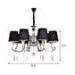 6/8 Heads Metal Suspension Lamp Country Conic Fabric Chandelier Pendant Light in Black with Crystal Droplet Clearhalo 'Ceiling Lights' 'Chandeliers' Lighting' options 1474673