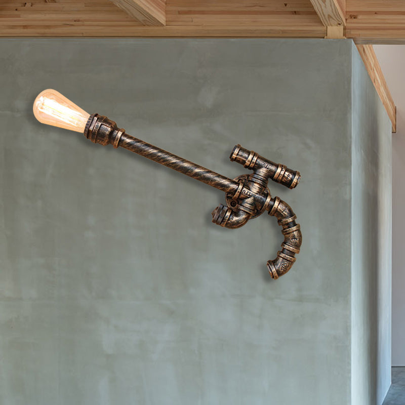1 Bulb Gun Shaped Wall Sconce with Pipe Design Warehouse Style Antique Bronze Iron Wall Mounted Light Antique Bronze Clearhalo 'Art deco wall lights' 'Cast Iron' 'Glass' 'Industrial wall lights' 'Industrial' 'Middle century wall lights' 'Modern' 'Rustic wall lights' 'Tiffany' 'Traditional wall lights' 'Wall Lamps & Sconces' 'Wall Lights' Lighting' 147468