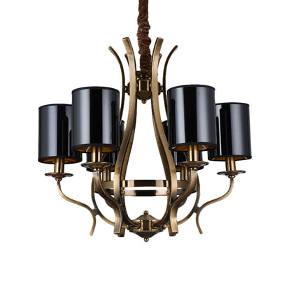 6/8 Heads Pendant Chandelier Countryside Bedroom Metal Hanging Light Fixture with Cylinder PVC Shade in Black 6 Black Clearhalo 'Ceiling Lights' 'Chandeliers' Lighting' options 1474681_364625cc-5a09-4c87-9e72-5137929b4097