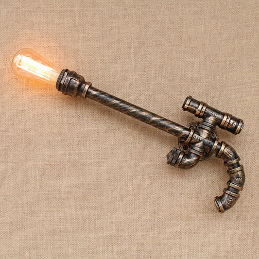 1 Bulb Gun Shaped Wall Sconce with Pipe Design Warehouse Style Antique Bronze Iron Wall Mounted Light Clearhalo 'Art deco wall lights' 'Cast Iron' 'Glass' 'Industrial wall lights' 'Industrial' 'Middle century wall lights' 'Modern' 'Rustic wall lights' 'Tiffany' 'Traditional wall lights' 'Wall Lamps & Sconces' 'Wall Lights' Lighting' 147469