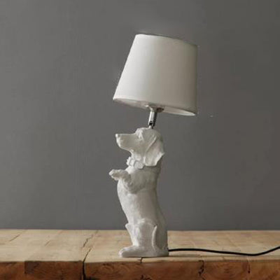 Dog Study Room Table Light with Fabric Shade Resin Single Bulb Modern Table Lamp in White White Beagle - Standing Clearhalo 'Lamps' 'Table Lamps' Lighting' 14747
