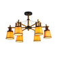 Tapered Fabric Chandelier Country Style 3/6/8 Bulbs Living Room Hanging Lamp Kit with Wood Shelf Design Clearhalo 'Ceiling Lights' 'Chandeliers' Lighting' options 1474701
