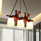 White Glass Brown Island Pendant Light Trapezoid 3 Bulbs Countryside Ceiling Lamp with Wooden Rudder Deco Clearhalo 'Ceiling Lights' 'Island Lights' Lighting' 1474720