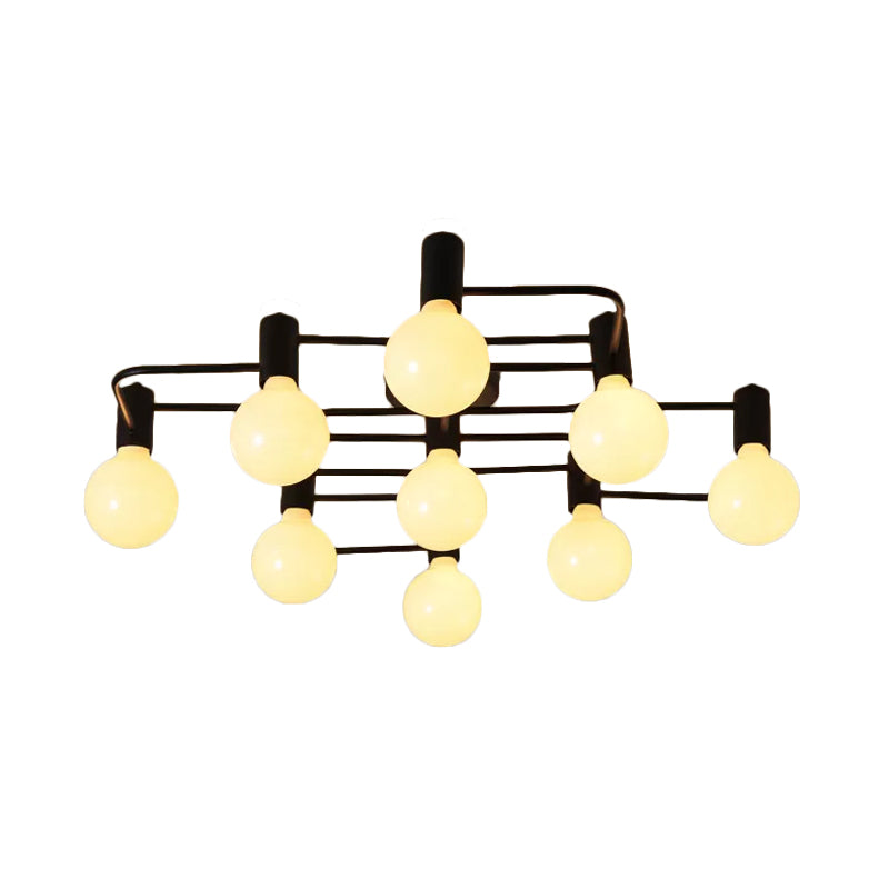 White/Black 9 Heads Ceiling Light Industrial Iron Bulb Shape Semi Flush Mount Lighting with Maze Design Clearhalo 'Ceiling Lights' 'Close To Ceiling Lights' 'Close to ceiling' 'Semi-flushmount' Lighting' 1474795