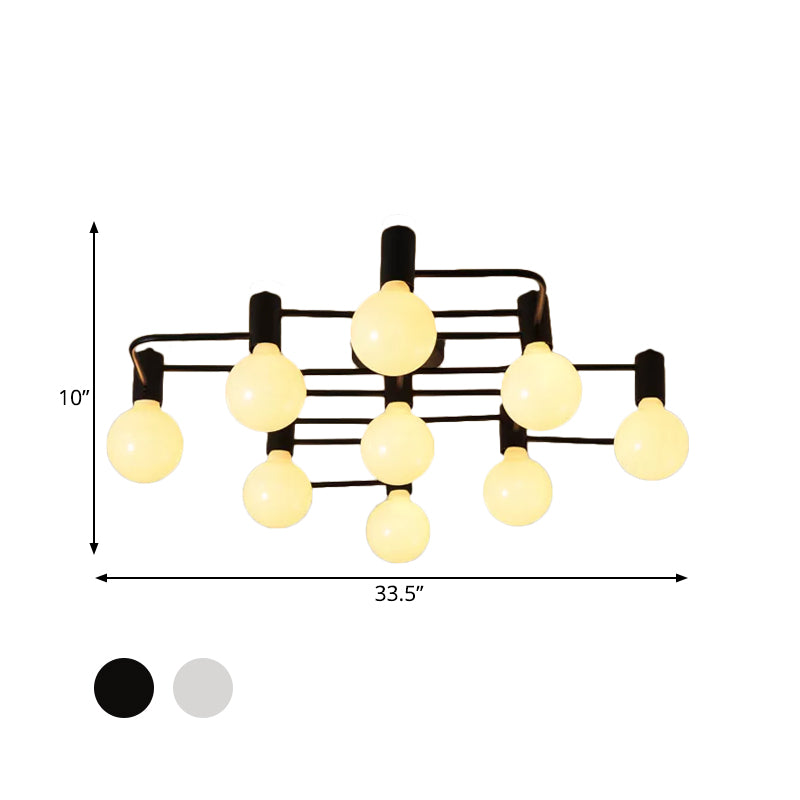 White/Black 9 Heads Ceiling Light Industrial Iron Bulb Shape Semi Flush Mount Lighting with Maze Design Clearhalo 'Ceiling Lights' 'Close To Ceiling Lights' 'Close to ceiling' 'Semi-flushmount' Lighting' 1474797