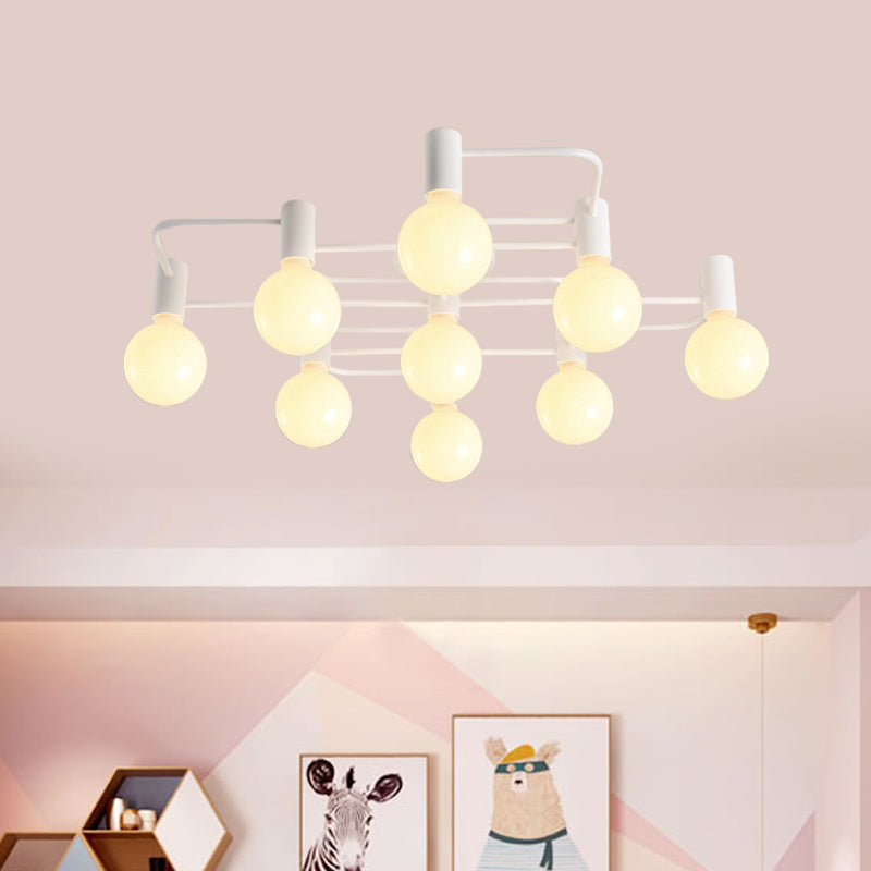 White/Black 9 Heads Ceiling Light Industrial Iron Bulb Shape Semi Flush Mount Lighting with Maze Design Clearhalo 'Ceiling Lights' 'Close To Ceiling Lights' 'Close to ceiling' 'Semi-flushmount' Lighting' 1474800