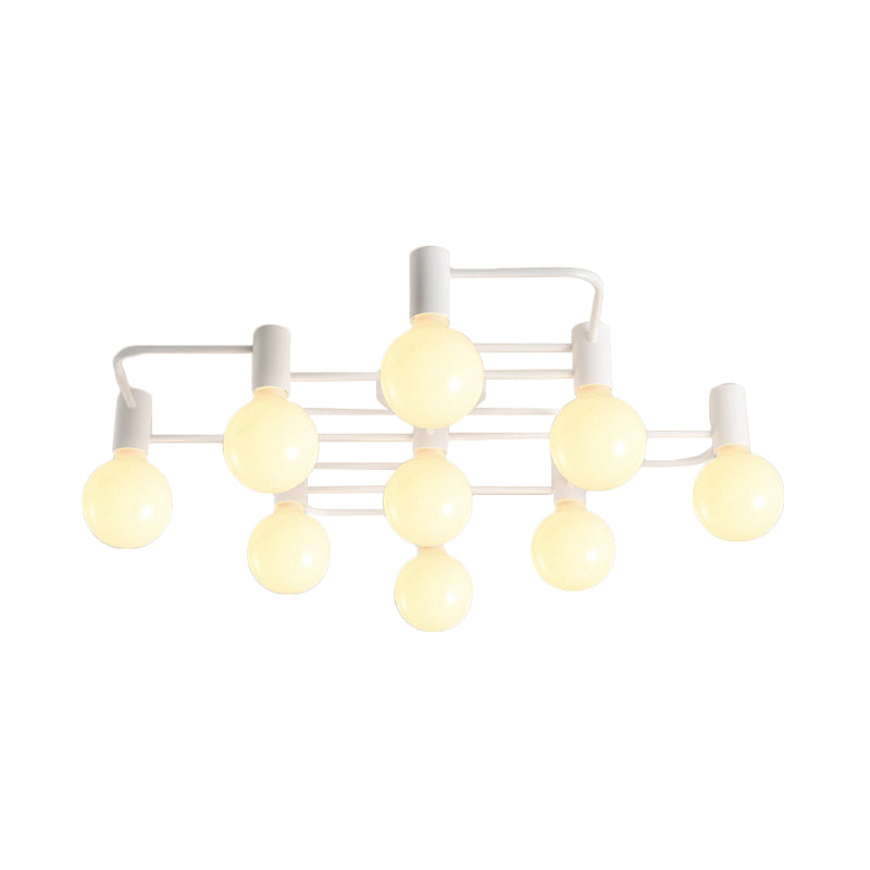 White/Black 9 Heads Ceiling Light Industrial Iron Bulb Shape Semi Flush Mount Lighting with Maze Design Clearhalo 'Ceiling Lights' 'Close To Ceiling Lights' 'Close to ceiling' 'Semi-flushmount' Lighting' 1474801