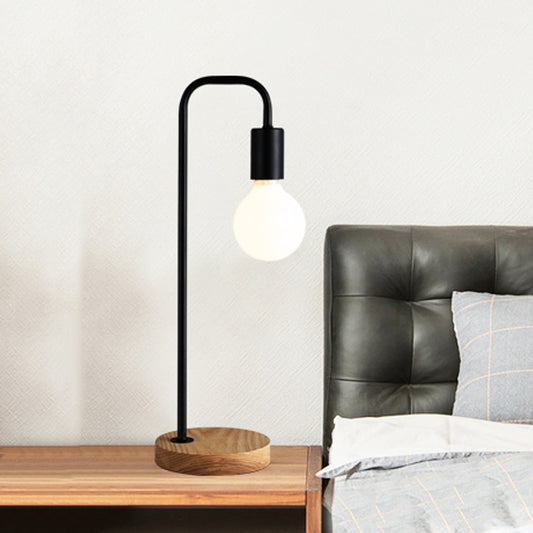 Industrial Bulb Shaped Night Light 1 Head Iron Table Lamp in Black with Wooden Base for Bedroom Clearhalo 'Lamps' 'Table Lamps' Lighting' 1474803