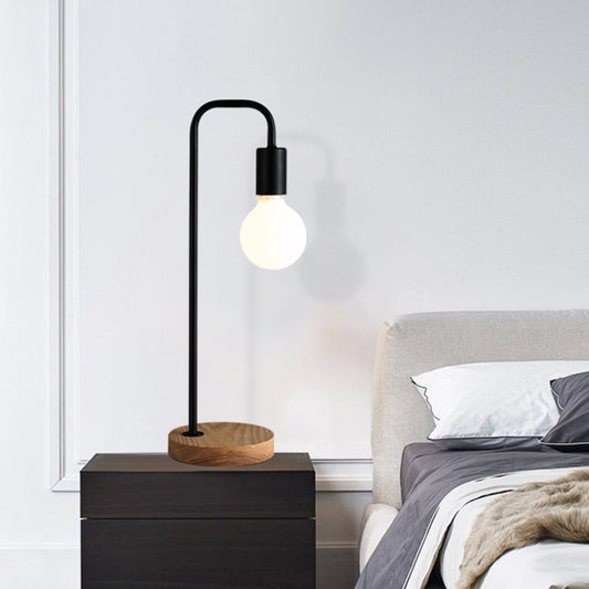 Industrial Bulb Shaped Night Light 1 Head Iron Table Lamp in Black with Wooden Base for Bedroom Clearhalo 'Lamps' 'Table Lamps' Lighting' 1474804