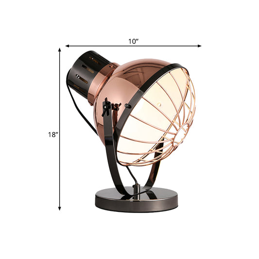 Rose Gold Bowl Night Lamp Factory Iron 1-Bulb Bedroom Nightstand Lighting with Wire Guard Clearhalo 'Lamps' 'Table Lamps' Lighting' 1474826