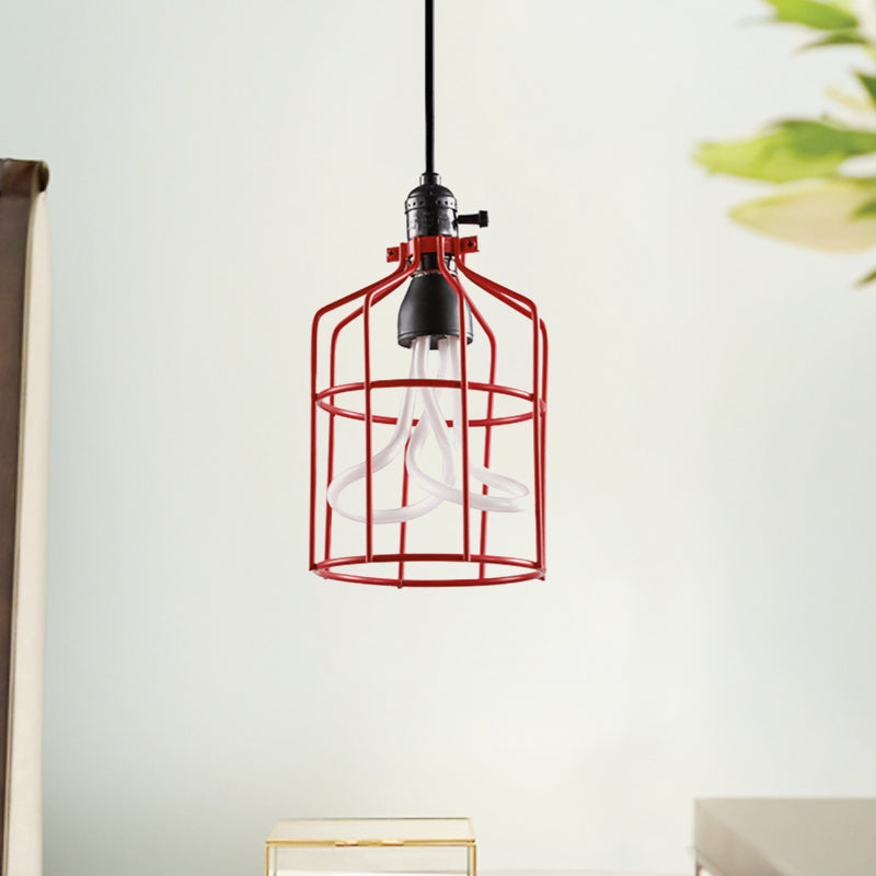 Red/Black 1 Head Pendant Lamp Industrial Iron Birdcage Suspended Lighting Fixture for Restaurant Red Clearhalo 'Art Deco Pendants' 'Black' 'Cast Iron' 'Ceiling Lights' 'Ceramic' 'Crystal' 'Industrial Pendants' 'Industrial' 'Metal' 'Middle Century Pendants' 'Pendant Lights' 'Pendants' 'Rustic Pendants' 'Tiffany' Lighting' 1474838
