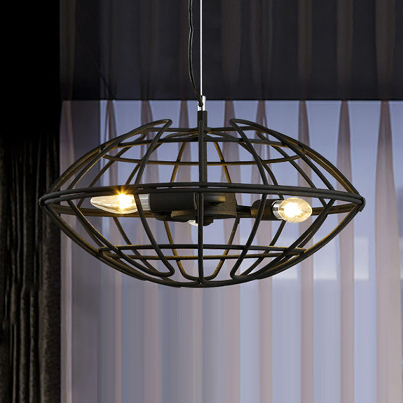 Metal Black Chandelier Light UFO Wire Cage 3 Bulbs Factory Suspension Lighting for Restaurant Black Clearhalo 'Cast Iron' 'Ceiling Lights' 'Chandeliers' 'Industrial Chandeliers' 'Industrial' 'Metal' 'Middle Century Chandeliers' 'Rustic Chandeliers' 'Tiffany' Lighting' 1474841