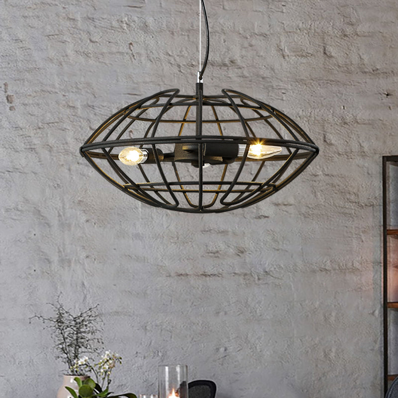 Metal Black Chandelier Light UFO Wire Cage 3 Bulbs Factory Suspension Lighting for Restaurant Clearhalo 'Cast Iron' 'Ceiling Lights' 'Chandeliers' 'Industrial Chandeliers' 'Industrial' 'Metal' 'Middle Century Chandeliers' 'Rustic Chandeliers' 'Tiffany' Lighting' 1474842
