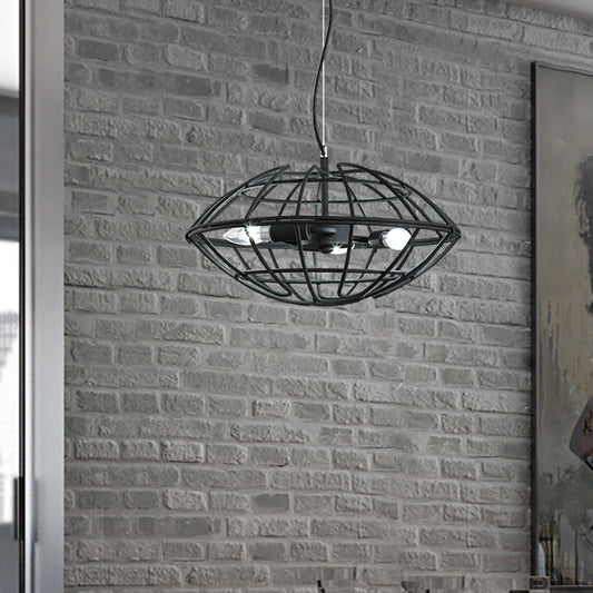 Metal Black Chandelier Light UFO Wire Cage 3 Bulbs Factory Suspension Lighting for Restaurant Clearhalo 'Cast Iron' 'Ceiling Lights' 'Chandeliers' 'Industrial Chandeliers' 'Industrial' 'Metal' 'Middle Century Chandeliers' 'Rustic Chandeliers' 'Tiffany' Lighting' 1474843