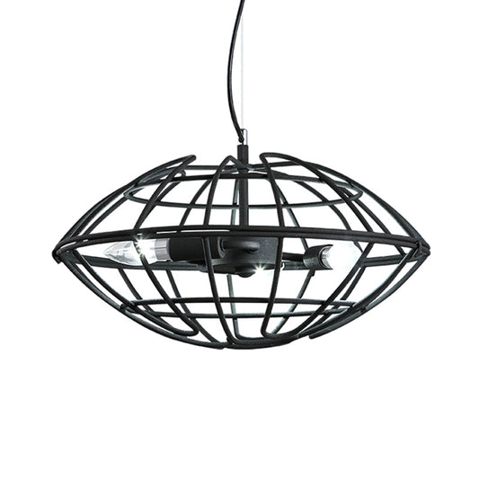 Metal Black Chandelier Light UFO Wire Cage 3 Bulbs Factory Suspension Lighting for Restaurant Clearhalo 'Cast Iron' 'Ceiling Lights' 'Chandeliers' 'Industrial Chandeliers' 'Industrial' 'Metal' 'Middle Century Chandeliers' 'Rustic Chandeliers' 'Tiffany' Lighting' 1474844