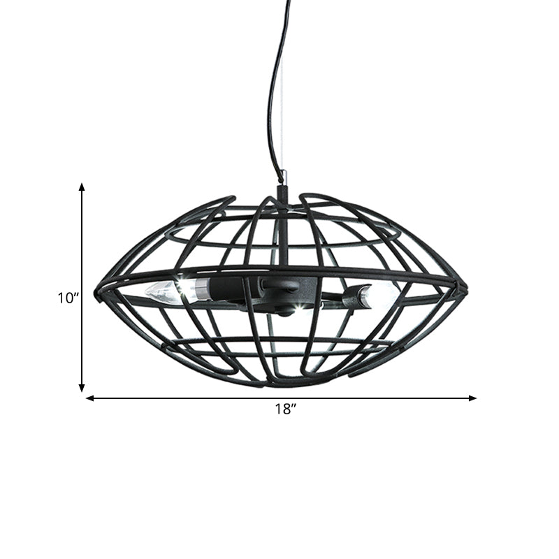 Metal Black Chandelier Light UFO Wire Cage 3 Bulbs Factory Suspension Lighting for Restaurant Clearhalo 'Cast Iron' 'Ceiling Lights' 'Chandeliers' 'Industrial Chandeliers' 'Industrial' 'Metal' 'Middle Century Chandeliers' 'Rustic Chandeliers' 'Tiffany' Lighting' 1474845