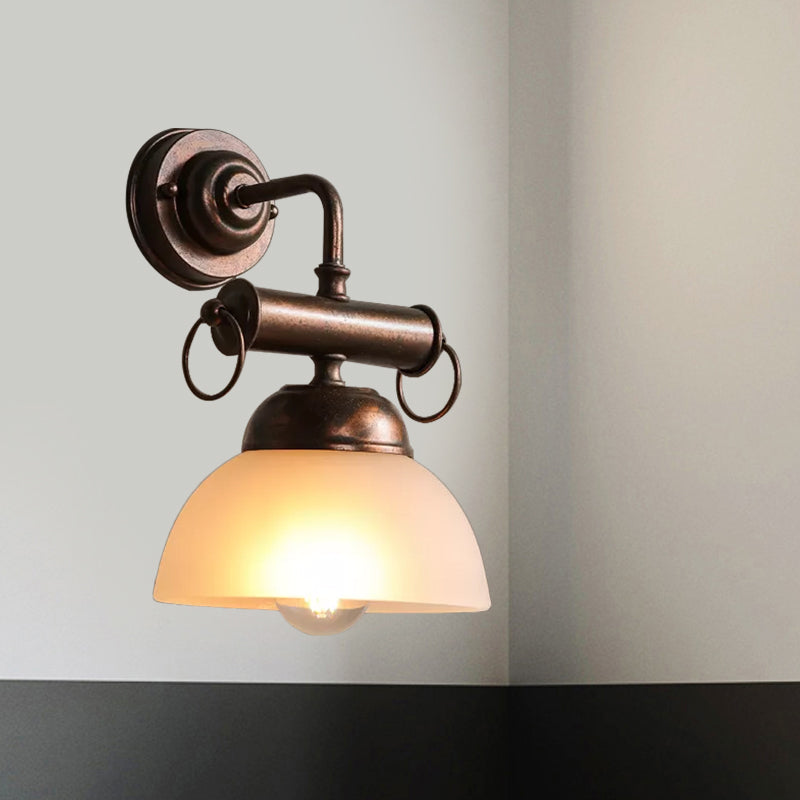 Bronze Bowl Wall Sconce Light Farmhouse White/Yellow Glass 1 Head Restaurant Wall Lighting Fixture Clearhalo 'Art deco wall lights' 'Cast Iron' 'Glass' 'Industrial wall lights' 'Industrial' 'Middle century wall lights' 'Modern' 'Rustic wall lights' 'Tiffany' 'Traditional wall lights' 'Wall Lamps & Sconces' 'Wall Lights' Lighting' 1474861