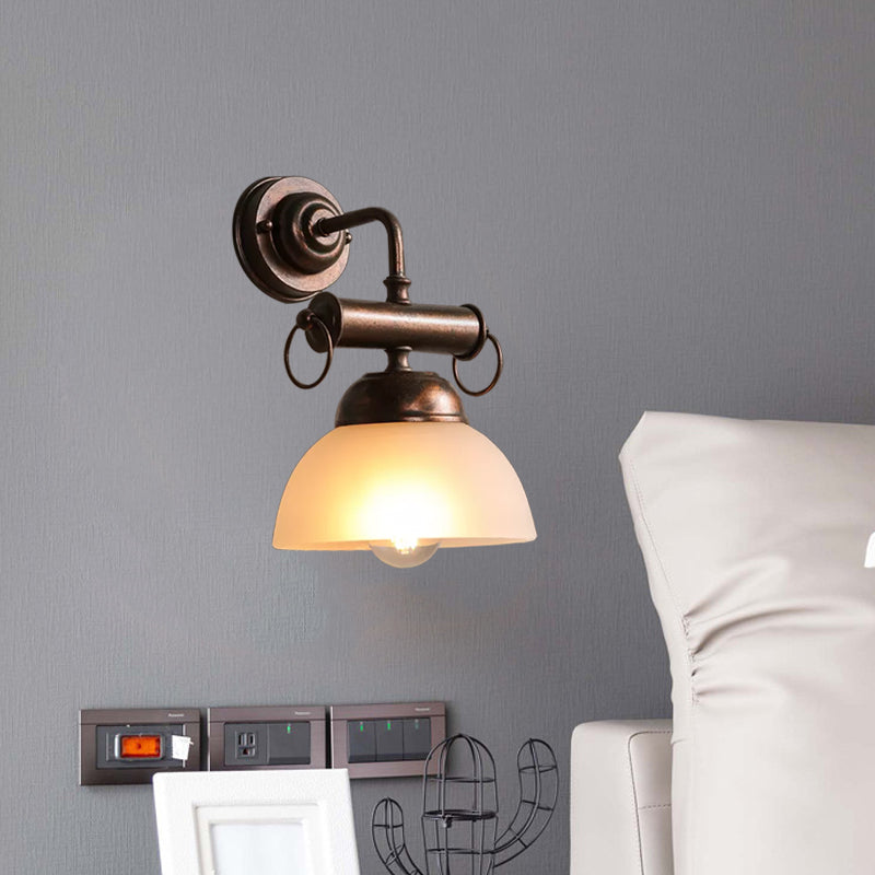 Bronze Bowl Wall Sconce Light Farmhouse White/Yellow Glass 1 Head Restaurant Wall Lighting Fixture Clearhalo 'Art deco wall lights' 'Cast Iron' 'Glass' 'Industrial wall lights' 'Industrial' 'Middle century wall lights' 'Modern' 'Rustic wall lights' 'Tiffany' 'Traditional wall lights' 'Wall Lamps & Sconces' 'Wall Lights' Lighting' 1474863