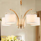 3/5 Bulbs Chandelier Lighting Country Drum Shade Fabric Hanging Lamp in Gold with Metal Curved Arm Clearhalo 'Ceiling Lights' 'Chandeliers' Lighting' options 1474890