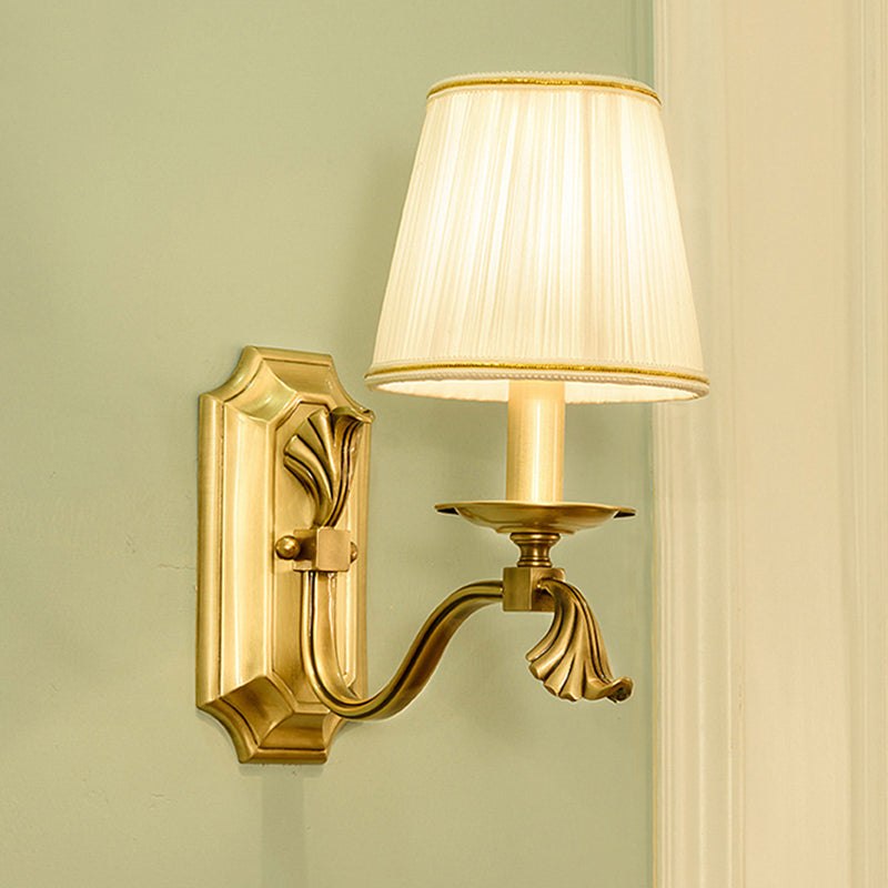 Fabric Gold Wall Lamp Sconce Tapered 1/2-Bulb Colonialism Wall Mounted Light Fixture for Bedroom Clearhalo 'Wall Lamps & Sconces' 'Wall Lights' Lighting' 1474905