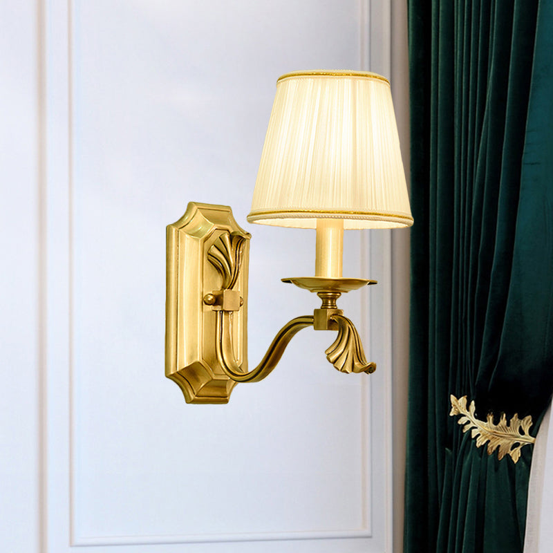 Fabric Gold Wall Lamp Sconce Tapered 1/2-Bulb Colonialism Wall Mounted Light Fixture for Bedroom 1.0 Gold Clearhalo 'Wall Lamps & Sconces' 'Wall Lights' Lighting' 1474906