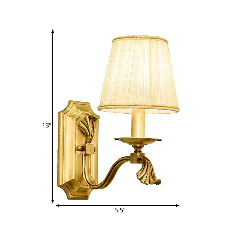 Fabric Gold Wall Lamp Sconce Tapered 1/2-Bulb Colonialism Wall Mounted Light Fixture for Bedroom Clearhalo 'Wall Lamps & Sconces' 'Wall Lights' Lighting' 1474909
