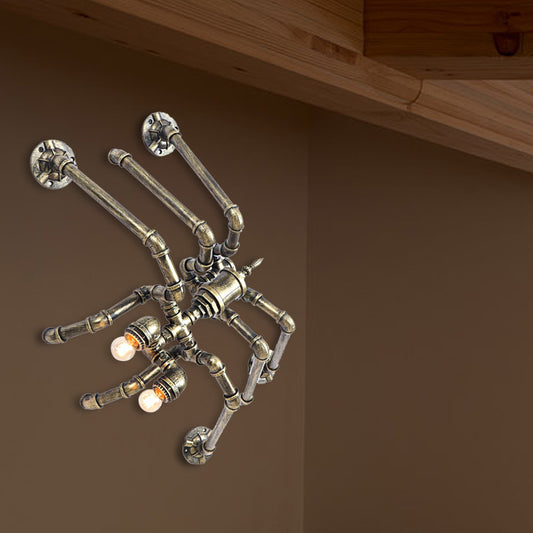 2 Bulbs Iron Wall Mount Lighting Industrial Style Bronze/Silver Water Pipe Corridor Wall Lamp with Spider Design Bronze Clearhalo 'Art deco wall lights' 'Cast Iron' 'Glass' 'Industrial wall lights' 'Industrial' 'Middle century wall lights' 'Modern' 'Rustic wall lights' 'Tiffany' 'Traditional wall lights' 'Wall Lamps & Sconces' 'Wall Lights' Lighting' 147490
