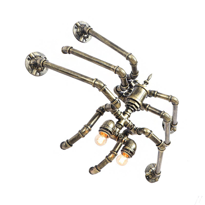 2 Bulbs Iron Wall Mount Lighting Industrial Style Bronze/Silver Water Pipe Corridor Wall Lamp with Spider Design Clearhalo 'Art deco wall lights' 'Cast Iron' 'Glass' 'Industrial wall lights' 'Industrial' 'Middle century wall lights' 'Modern' 'Rustic wall lights' 'Tiffany' 'Traditional wall lights' 'Wall Lamps & Sconces' 'Wall Lights' Lighting' 147491