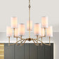 Gold Tubular Pendant Chandelier Colonial Style Fabric 6/9-Bulb Down Lighting with Twisted Arm for Living Room Clearhalo 'Ceiling Lights' 'Chandeliers' Lighting' options 1474925