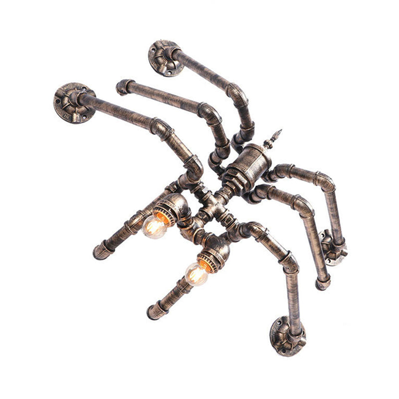 2 Bulbs Iron Wall Mount Lighting Industrial Style Bronze/Silver Water Pipe Corridor Wall Lamp with Spider Design Clearhalo 'Art deco wall lights' 'Cast Iron' 'Glass' 'Industrial wall lights' 'Industrial' 'Middle century wall lights' 'Modern' 'Rustic wall lights' 'Tiffany' 'Traditional wall lights' 'Wall Lamps & Sconces' 'Wall Lights' Lighting' 147493