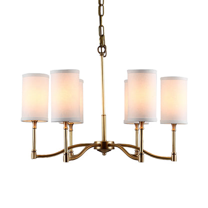 Gold Tubular Pendant Chandelier Colonial Style Fabric 6/9-Bulb Down Lighting with Twisted Arm for Living Room 6 Gold Clearhalo 'Ceiling Lights' 'Chandeliers' Lighting' options 1474932_96b28a76-acc7-441c-a063-d9438c5bda8e