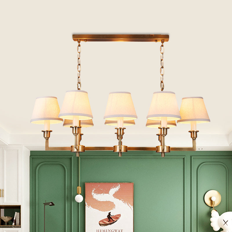 Fabric Conic Island Ceiling Light Traditional Style 8 Heads Living Room Metallic Hanging Lamp in Gold Clearhalo 'Ceiling Lights' 'Island Lights' Lighting' 1474946