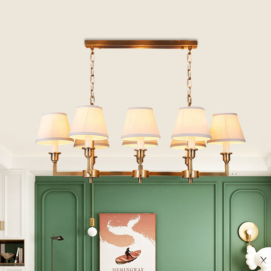 Fabric Conic Island Ceiling Light Traditional Style 8 Heads Living Room Metallic Hanging Lamp in Gold Clearhalo 'Ceiling Lights' 'Island Lights' Lighting' 1474946