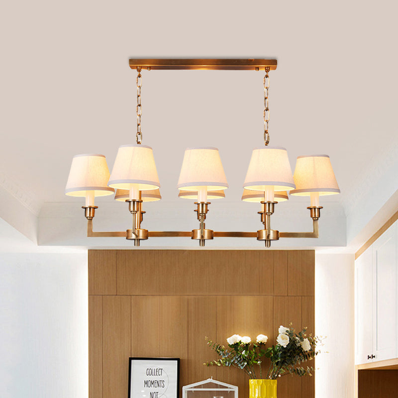 Fabric Conic Island Ceiling Light Traditional Style 8 Heads Living Room Metallic Hanging Lamp in Gold Clearhalo 'Ceiling Lights' 'Island Lights' Lighting' 1474947