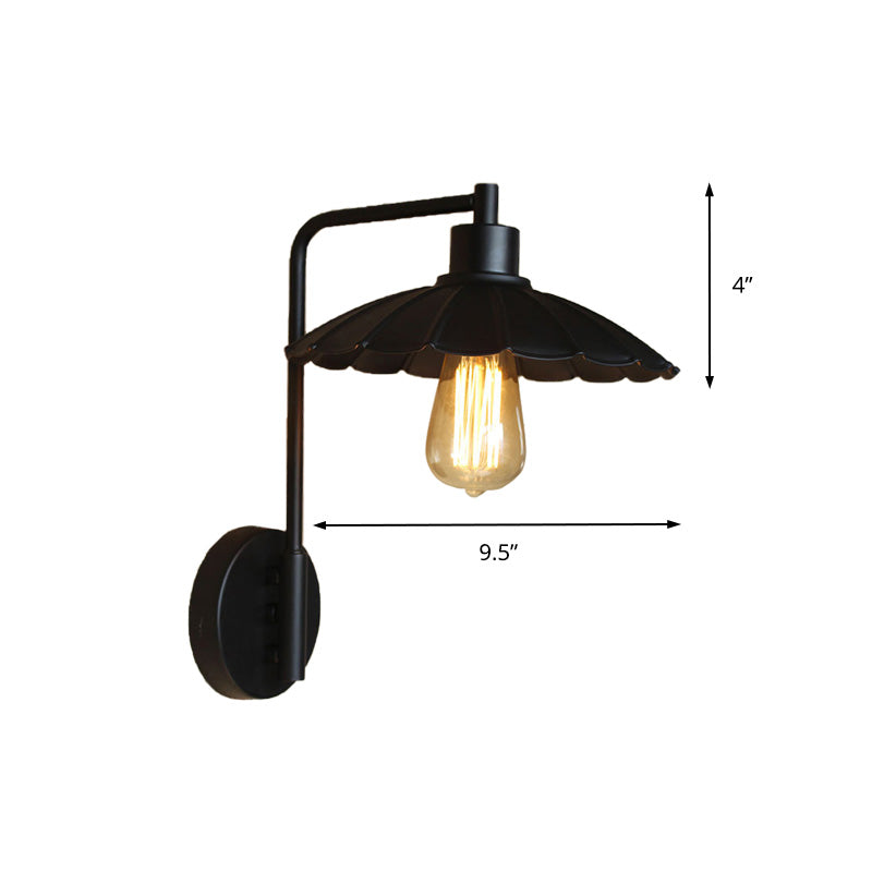 Scalloped Shade Bedside Sconce Wall Lighting Vintage Style Metallic 1 Light Black/Rust Wall Lamp with Curved Arm Clearhalo 'Art deco wall lights' 'Cast Iron' 'Glass' 'Industrial wall lights' 'Industrial' 'Middle century wall lights' 'Modern' 'Rustic wall lights' 'Tiffany' 'Traditional wall lights' 'Wall Lamps & Sconces' 'Wall Lights' Lighting' 147497