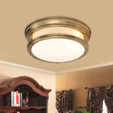 Drum Metallic Flush Mount Lamp Colonialism 3-Light Bedroom Ceiling Light Fixture in Gold