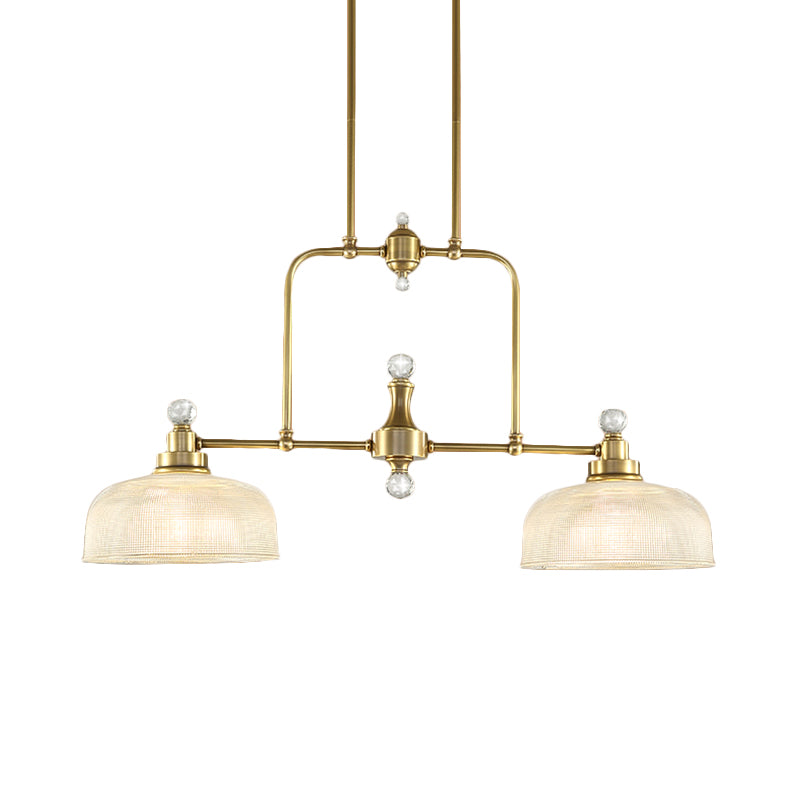 Gold Domed Island Pendant Country Style Clear Prismatic Glass 2 Bulbs Metal Hanging Light Kit Clearhalo 'Ceiling Lights' 'Island Lights' Lighting' 1474988
