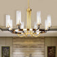 Clear Glass Tubular Ceiling Chandelier Colonial Style 6/8 Heads Bedroom Pendant Lighting Fixture in Black/Gold with Metal Ring Design Clearhalo 'Ceiling Lights' 'Chandeliers' Lighting' options 1475006