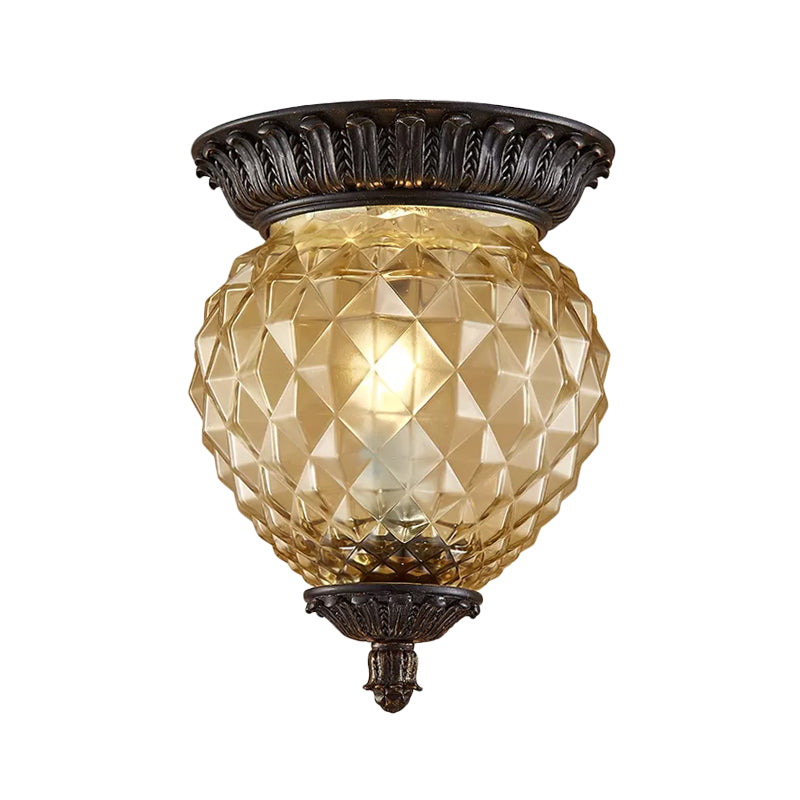 8"/12.5" W Prismatic Glass Black Flush Mount Lamp Urn-Shaped/Teardrop 2-Head Countryside Ceiling Mounted Fixture Clearhalo 'Ceiling Lights' 'Close To Ceiling Lights' 'Close to ceiling' 'Flush mount' Lighting' 1475067
