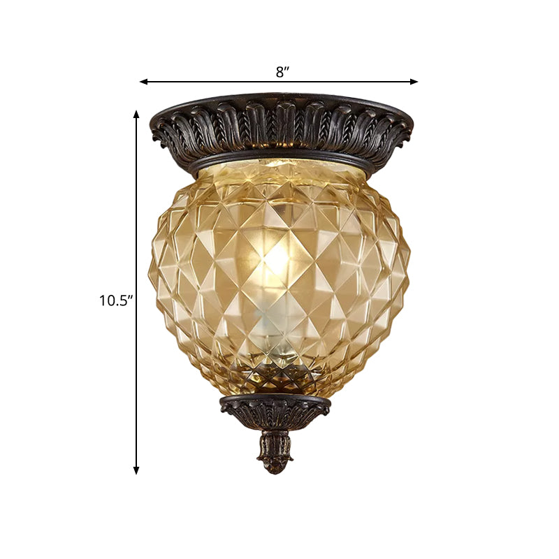 8"/12.5" W Prismatic Glass Black Flush Mount Lamp Urn-Shaped/Teardrop 2-Head Countryside Ceiling Mounted Fixture Clearhalo 'Ceiling Lights' 'Close To Ceiling Lights' 'Close to ceiling' 'Flush mount' Lighting' 1475068