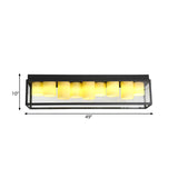 Country Rectangle Flush Light Fixture 9 Bulbs Clear Glass Ceiling Lighting with Inner Beige Marble Shade