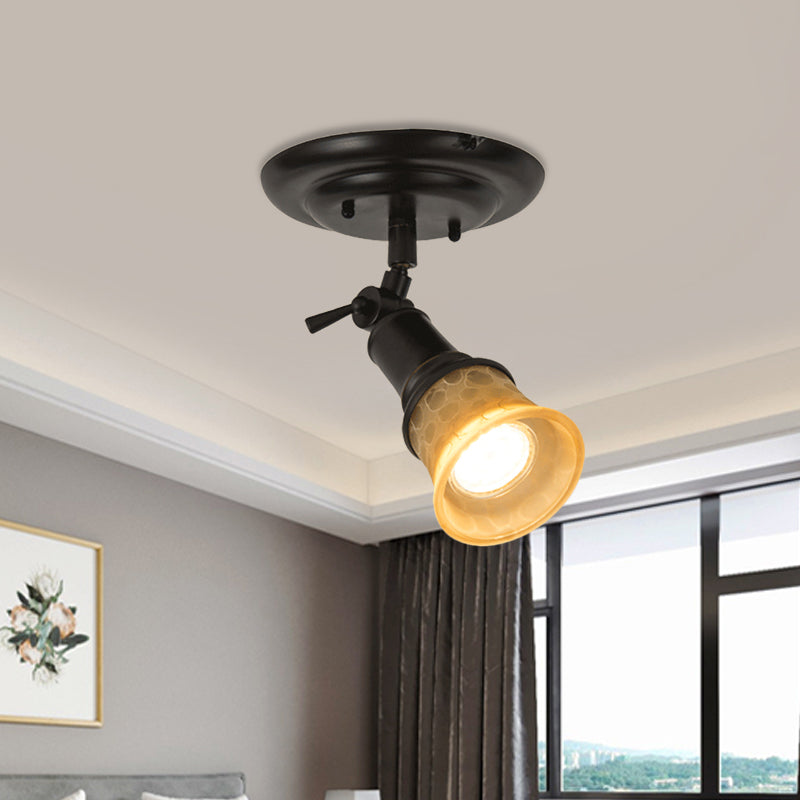 1/3-Head Frosted Glass Semi Flush Traditional Black Finish Black Bell Corridor Adjustable Metallic Ceiling Light Clearhalo 'Ceiling Lights' 'Close To Ceiling Lights' 'Close to ceiling' 'Semi-flushmount' Lighting' 1475085