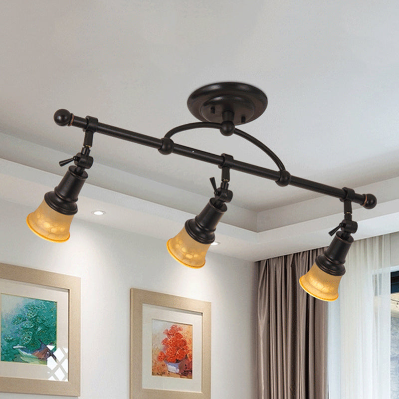 1/3-Head Frosted Glass Semi Flush Traditional Black Finish Black Bell Corridor Adjustable Metallic Ceiling Light Clearhalo 'Ceiling Lights' 'Close To Ceiling Lights' 'Close to ceiling' 'Semi-flushmount' Lighting' 1475089