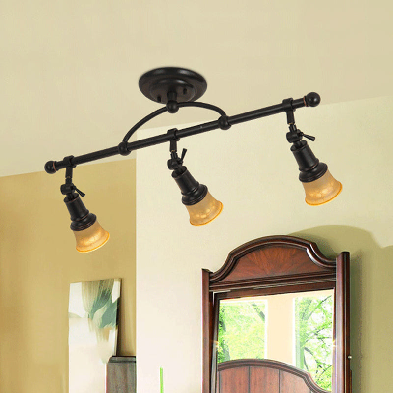 1/3-Head Frosted Glass Semi Flush Traditional Black Finish Black Bell Corridor Adjustable Metallic Ceiling Light Clearhalo 'Ceiling Lights' 'Close To Ceiling Lights' 'Close to ceiling' 'Semi-flushmount' Lighting' 1475090
