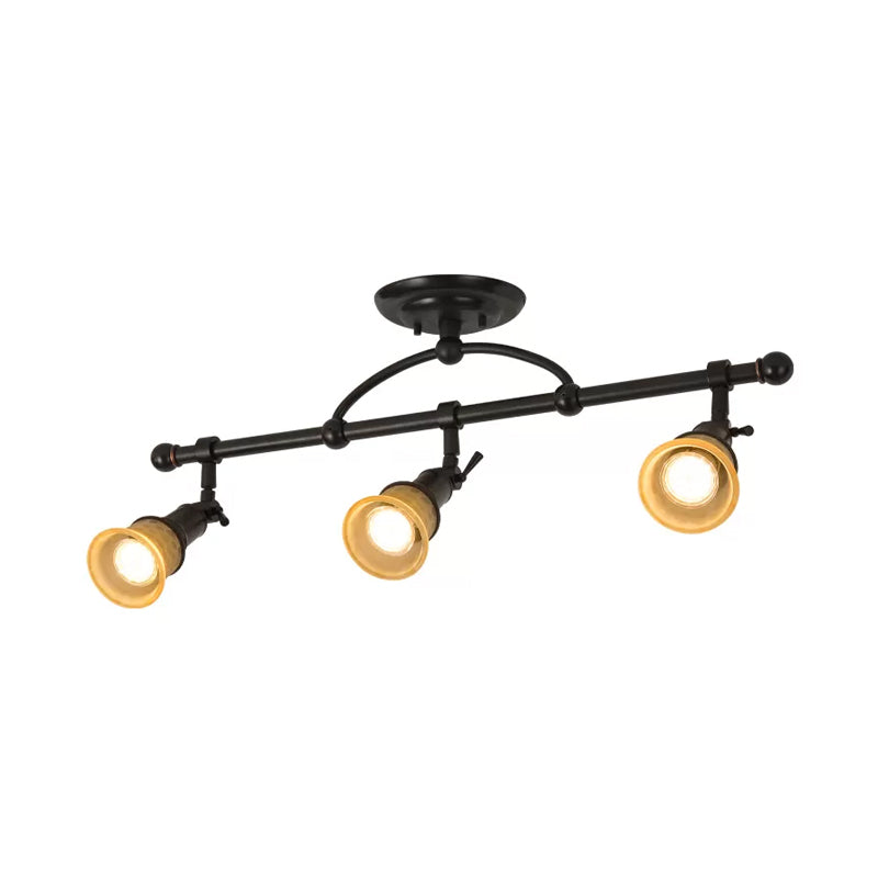 1/3-Head Frosted Glass Semi Flush Traditional Black Finish Black Bell Corridor Adjustable Metallic Ceiling Light 3 Black Clearhalo 'Ceiling Lights' 'Close To Ceiling Lights' 'Close to ceiling' 'Semi-flushmount' Lighting' 1475091